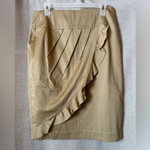 Newport News•casual cotton/lycra skirt•size 8•pleated w/faux-wrap ruffle•tan